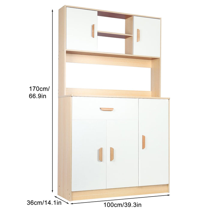 100x170CM Kitchen Storage Cabinet Utility Pantry with Microwave Stand Household Wall Tall Sideboard with Drawers Doors Image 4