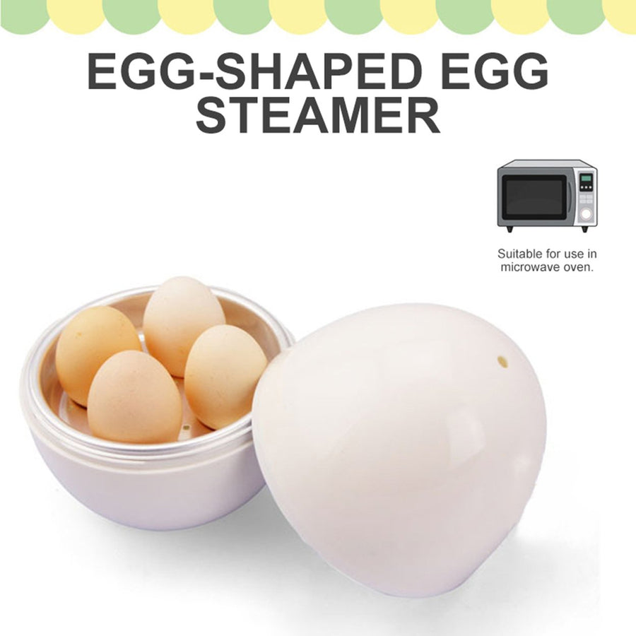 Egg Steamer Practical 4 Eggs Capacity Egg-shaped Simple White Microwave Egg Boiler for Breakfast Image 1