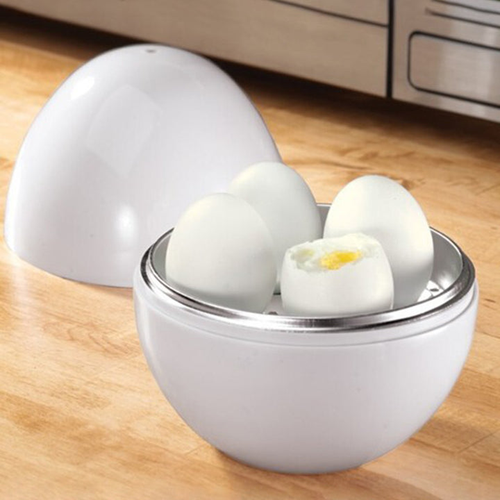 Egg Steamer Practical 4 Eggs Capacity Egg-shaped Simple White Microwave Egg Boiler for Breakfast Image 2