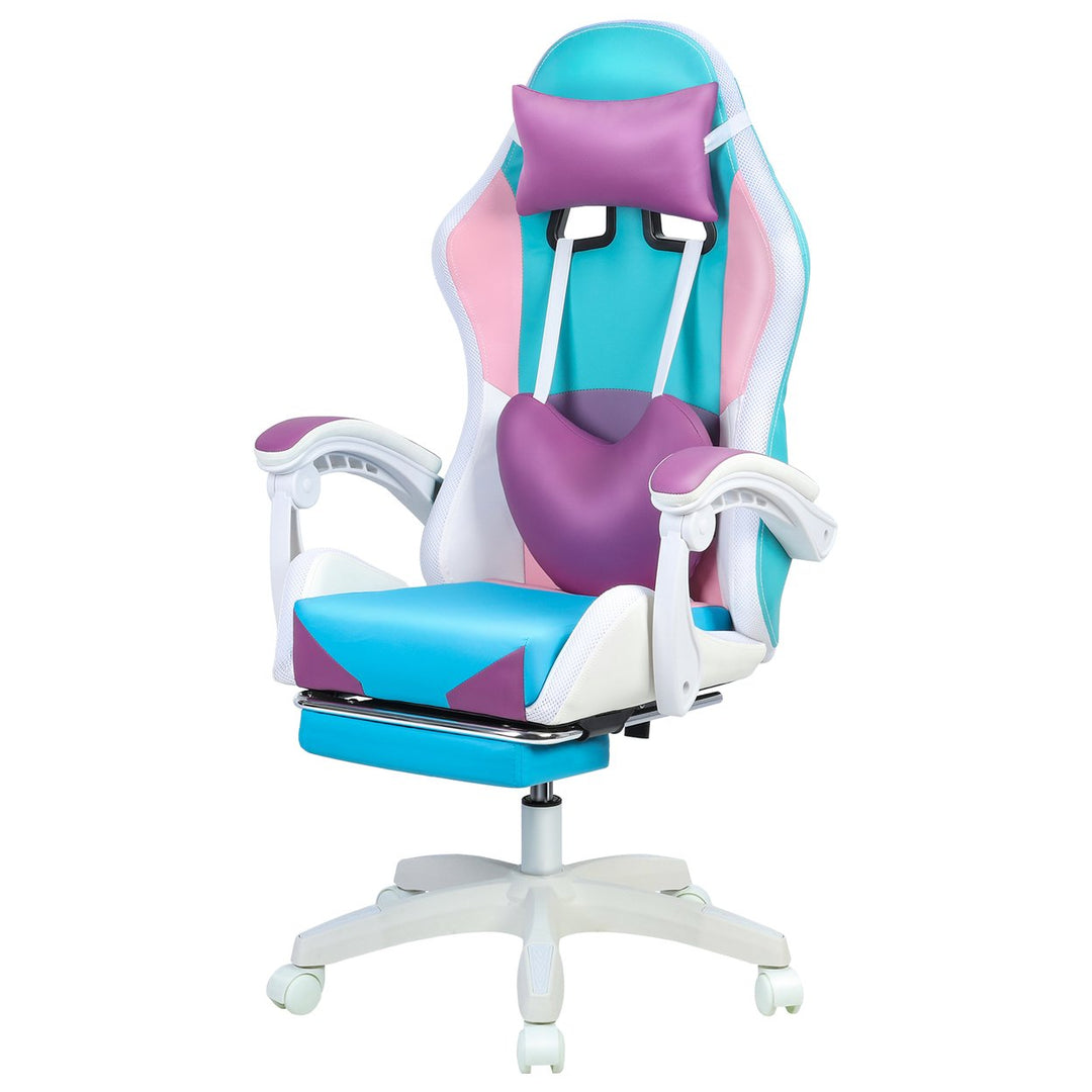 Gaming Chair with RGB LED Lights Girl Video Chair Ergonomic Computer Chair with Massage and Footrest Reclining Video Image 3