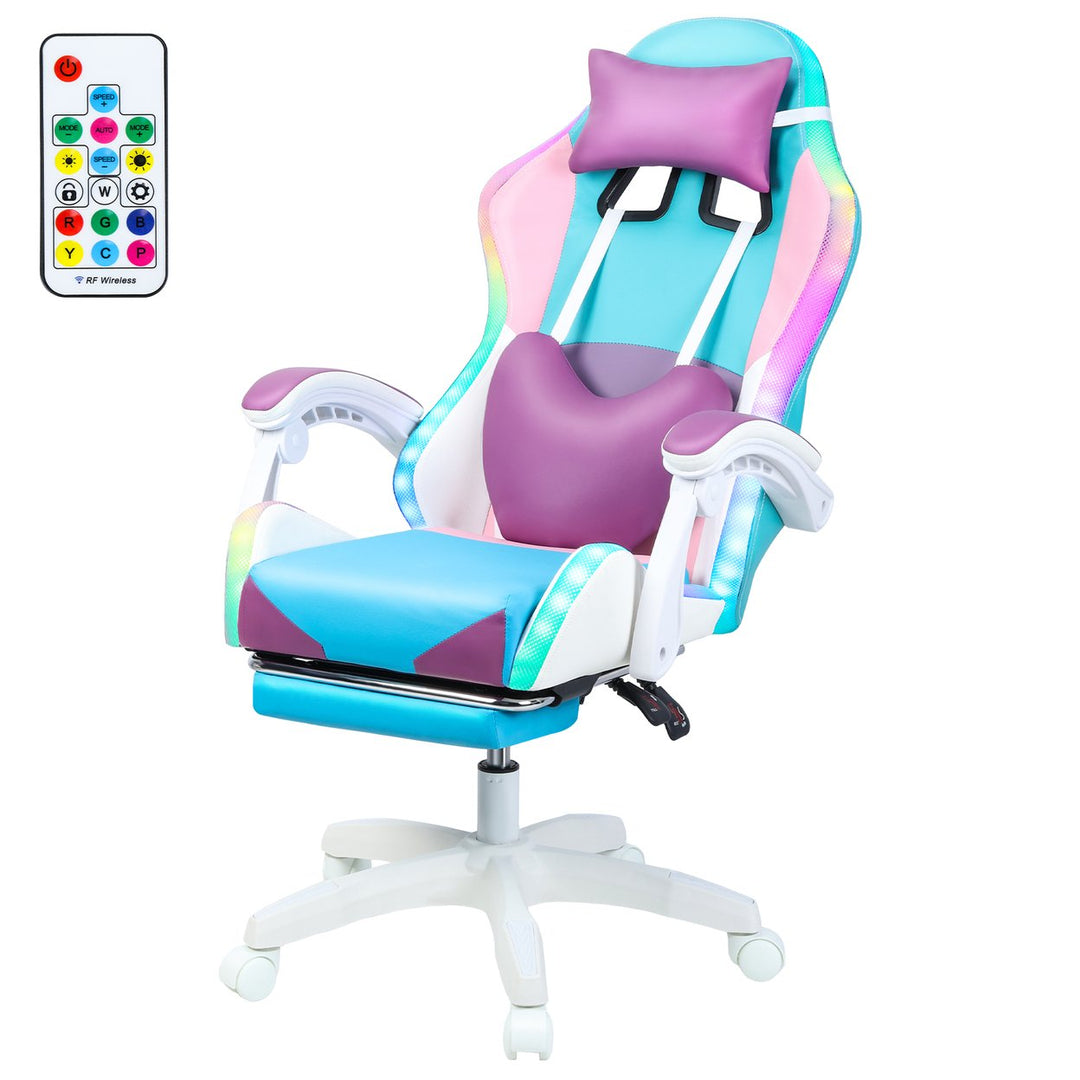 Gaming Chair with RGB LED Lights Girl Video Chair Ergonomic Computer Chair with Massage and Footrest Reclining Video Image 4