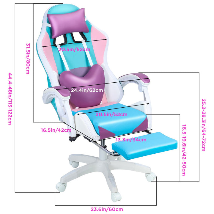 Gaming Chair with RGB LED Lights Girl Video Chair Ergonomic Computer Chair with Massage and Footrest Reclining Video Image 6