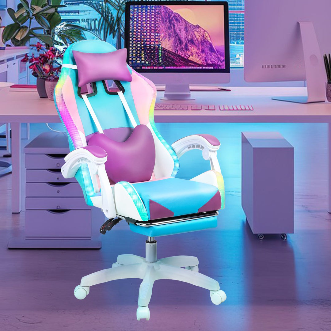 Gaming Chair with RGB LED Lights Girl Video Chair Ergonomic Computer Chair with Massage and Footrest Reclining Video Image 8