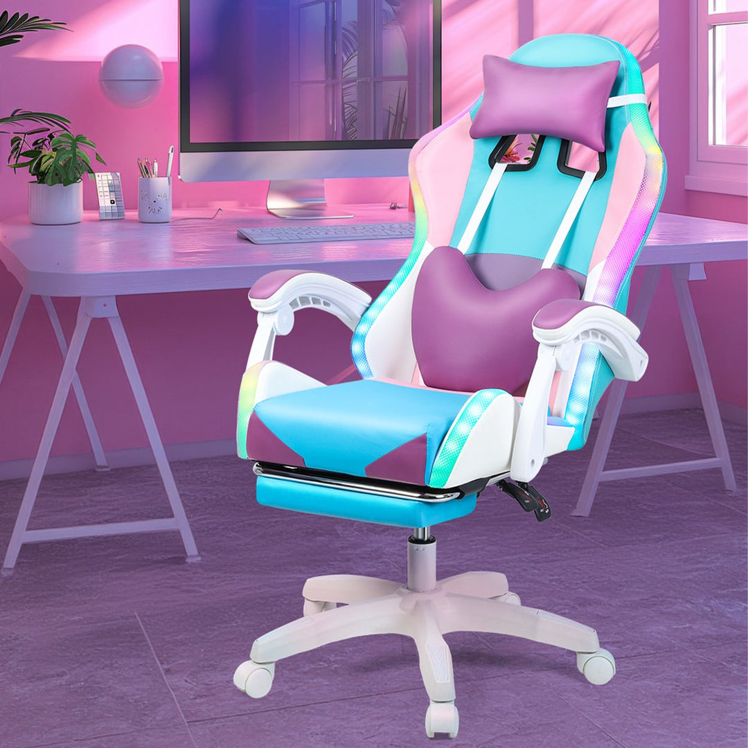 Gaming Chair with RGB LED Lights Girl Video Chair Ergonomic Computer Chair with Massage and Footrest Reclining Video Image 9