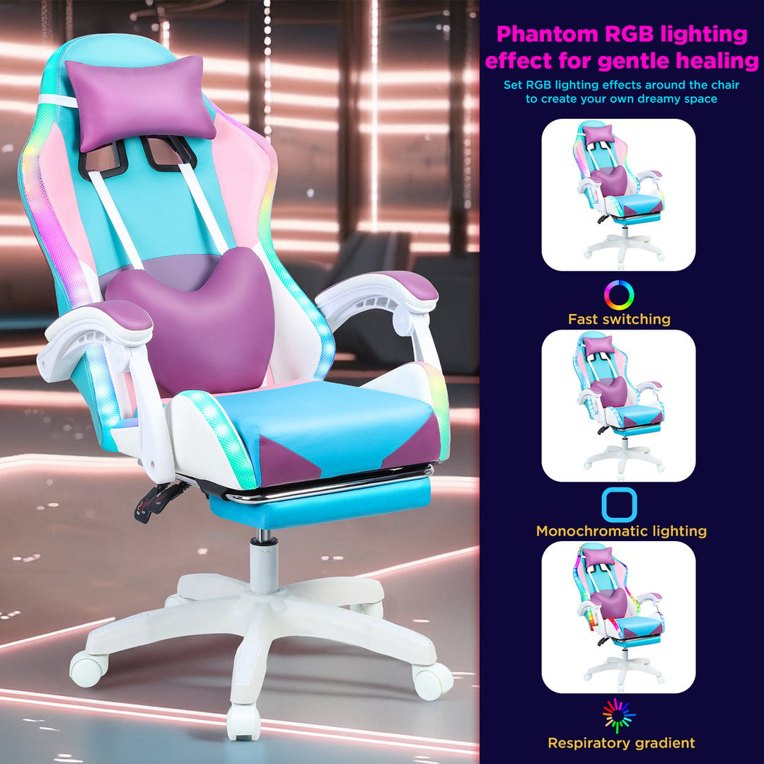 Gaming Chair with RGB LED Lights Girl Video Chair Ergonomic Computer Chair with Massage and Footrest Reclining Video Image 10