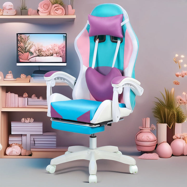 Gaming Chair with RGB LED Lights Girl Video Chair Ergonomic Computer Chair with Massage and Footrest Reclining Video Image 11