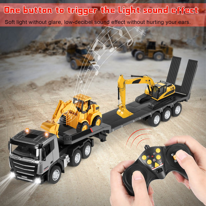 2.4GHz RC Semi Truck 9 Channel Ultra-Long RC Flatbed Truck Toy with LED Light Music 1/24 Kids Electric Remote Control Image 7