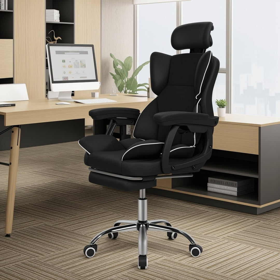 Big Tall Office Chair Faux Leather Computer Chair Executive Office Chair with Foot Rest Headrest and Lumbar Support Image 8