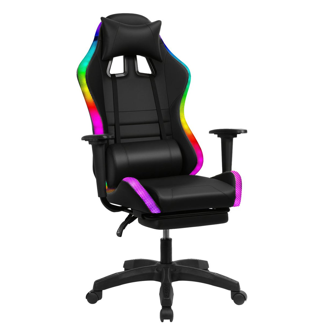 Gaming Chair with Retractable Footrest 350lbs Load Capacity Office Chair with Bluetooth-compatible Speakers RGB LED Image 1