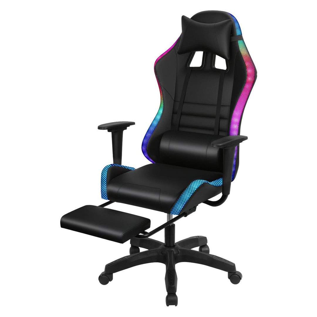 Gaming Chair with Retractable Footrest 350lbs Load Capacity Office Chair with Bluetooth-compatible Speakers RGB LED Image 3