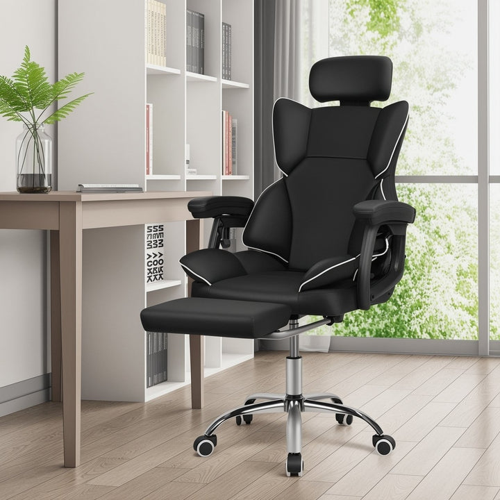 Big Tall Office Chair Faux Leather Computer Chair Executive Office Chair with Foot Rest Headrest and Lumbar Support Image 11