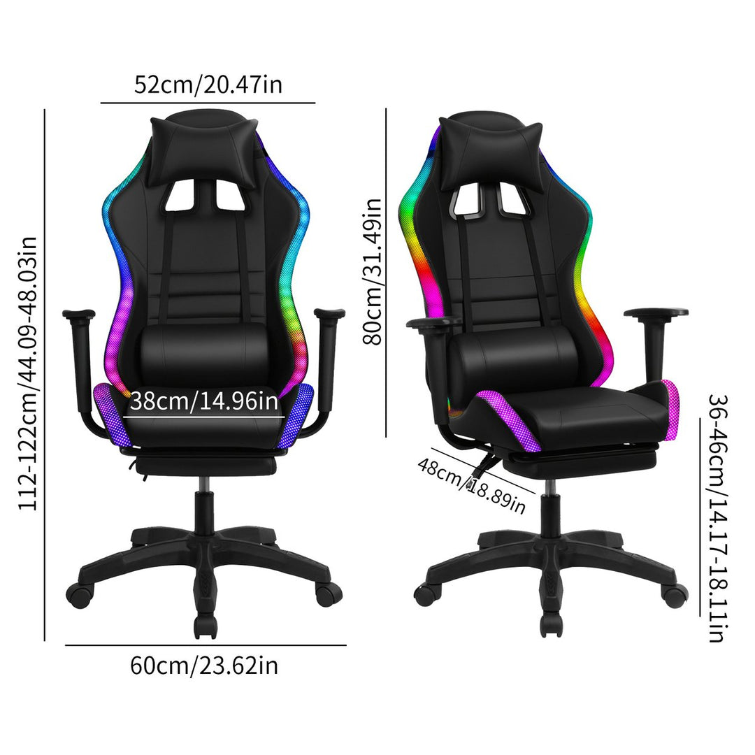 Gaming Chair with Retractable Footrest 350lbs Load Capacity Office Chair with Bluetooth-compatible Speakers RGB LED Image 4