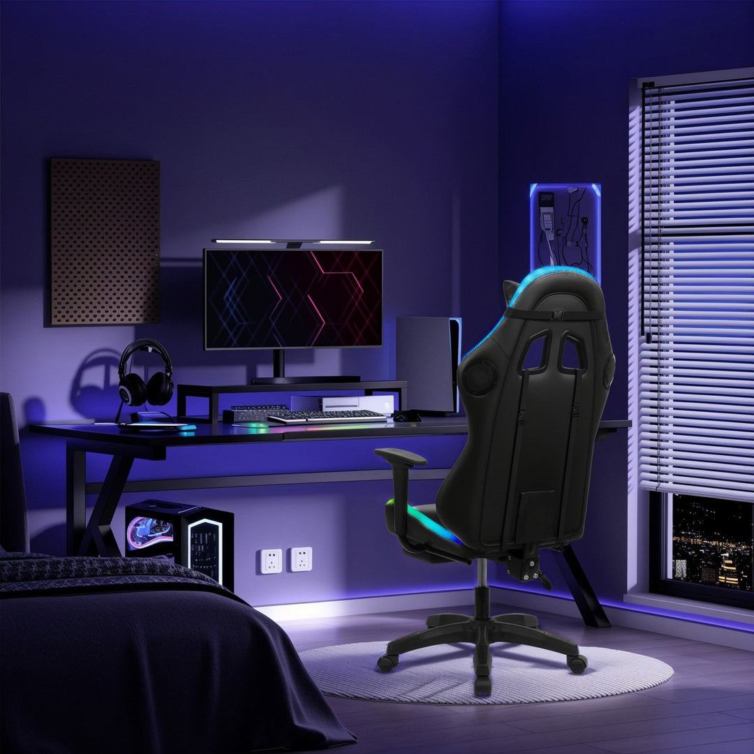 Gaming Chair with Retractable Footrest 350lbs Load Capacity Office Chair with Bluetooth-compatible Speakers RGB LED Image 6