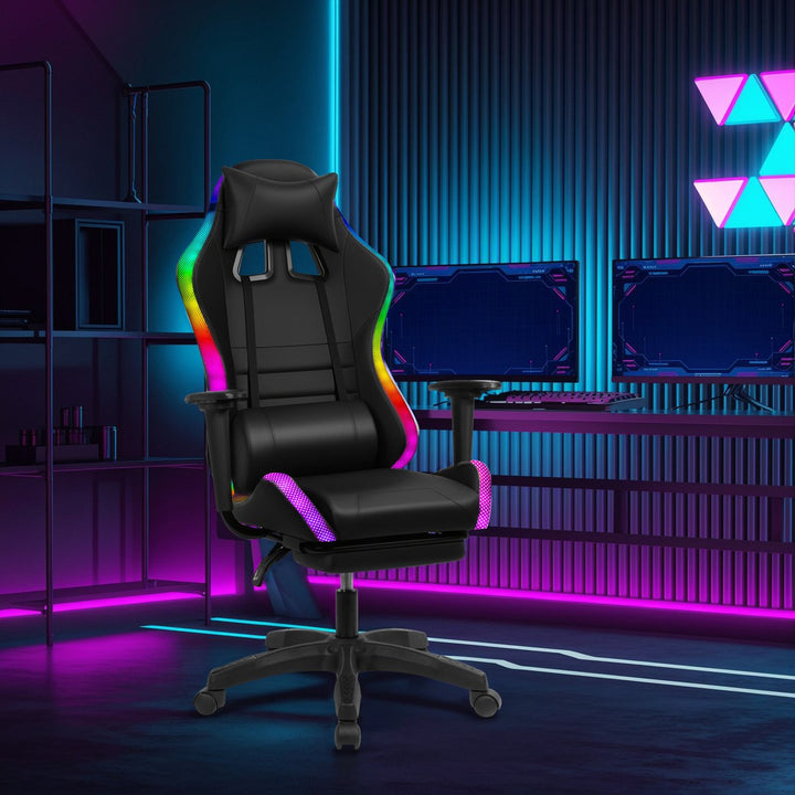 Gaming Chair with Retractable Footrest 350lbs Load Capacity Office Chair with Bluetooth-compatible Speakers RGB LED Image 7