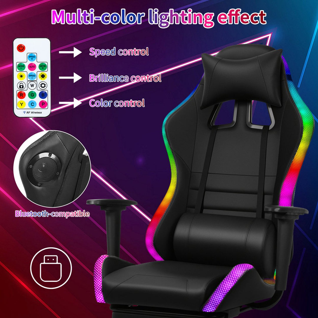 Gaming Chair with Retractable Footrest 350lbs Load Capacity Office Chair with Bluetooth-compatible Speakers RGB LED Image 9