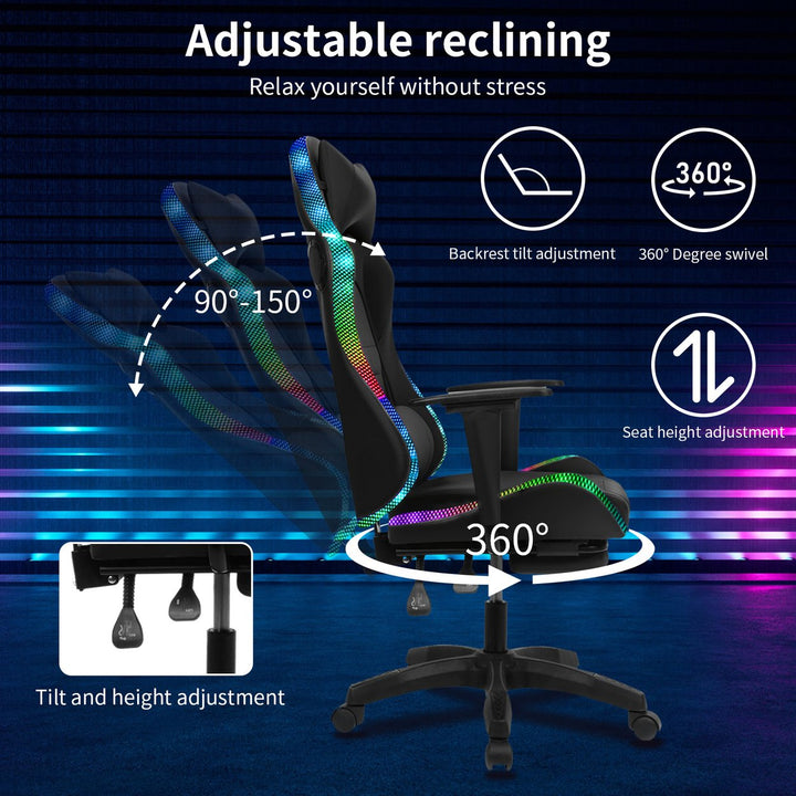 Gaming Chair with Retractable Footrest 350lbs Load Capacity Office Chair with Bluetooth-compatible Speakers RGB LED Image 10