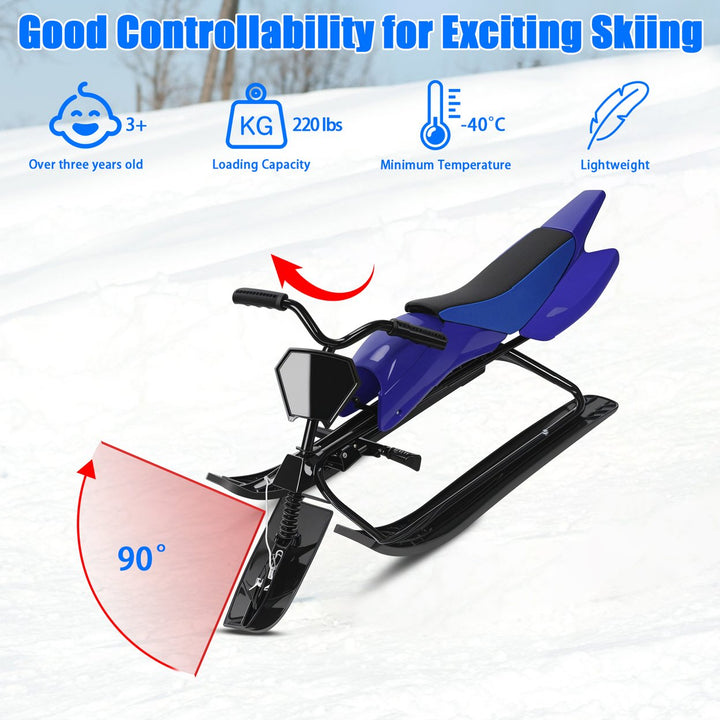 Steering Control Ski Board 220lbs Load-capacity Twin Brakes Adults/Kids Snow Racer Sled Ski Sled Snowboard Winter Sport Image 8