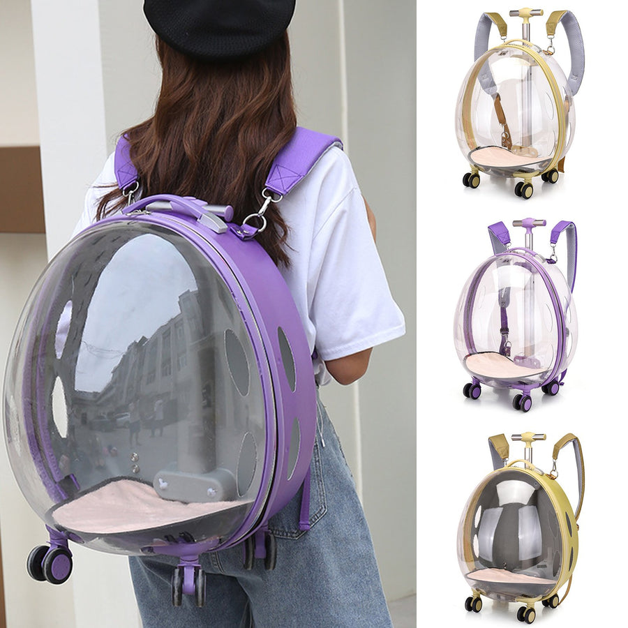 Cat Carrier with Wheels Transparent Pet Carrier Trolley Case with Breathing Holes Large Space Pet Travel Carrier for Image 1