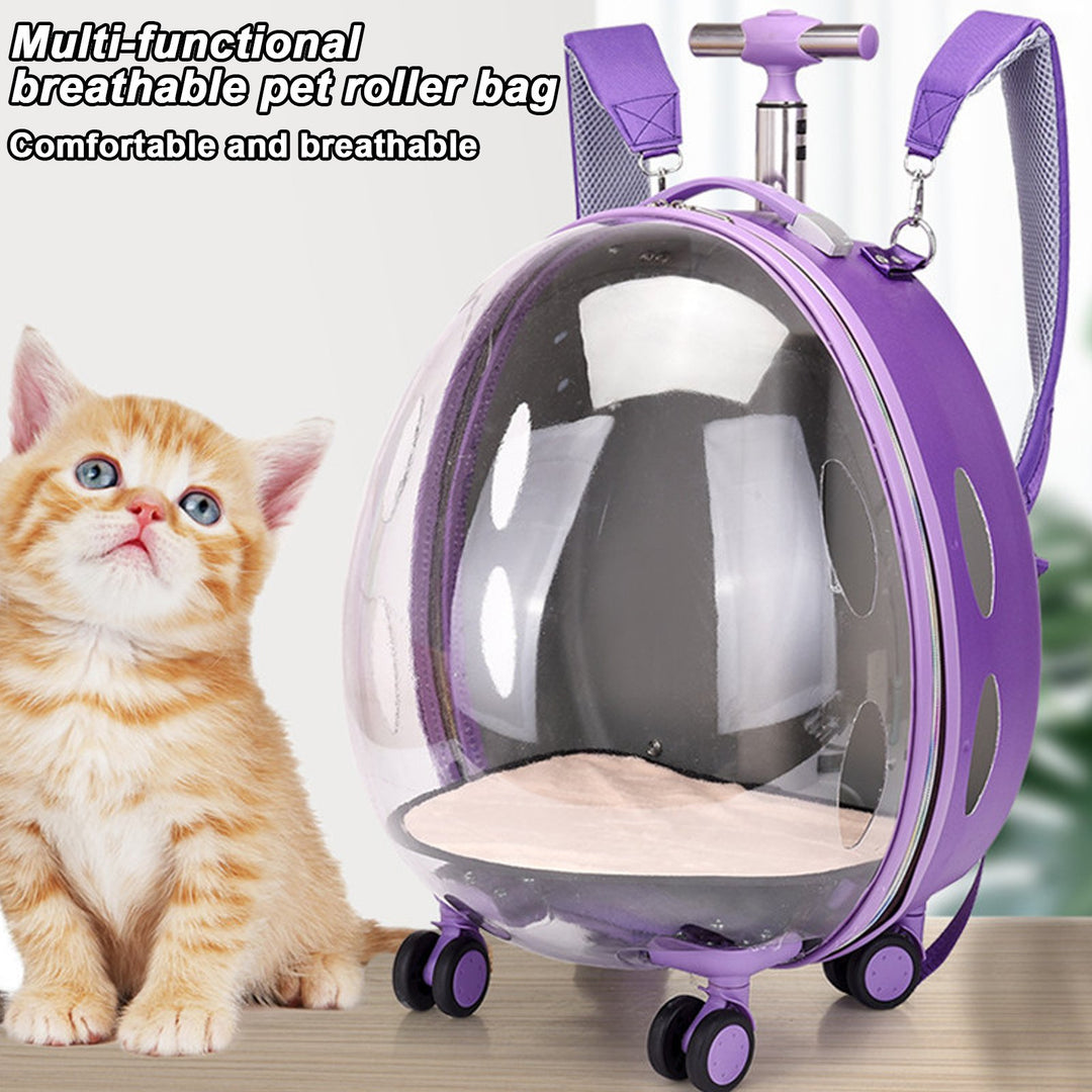 Cat Carrier with Wheels Transparent Pet Carrier Trolley Case with Breathing Holes Large Space Pet Travel Carrier for Image 6