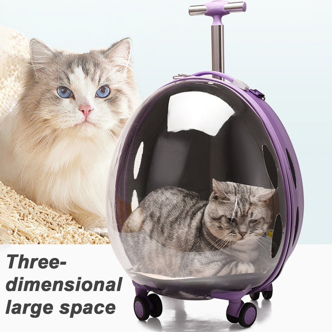 Cat Carrier with Wheels Transparent Pet Carrier Trolley Case with Breathing Holes Large Space Pet Travel Carrier for Image 7