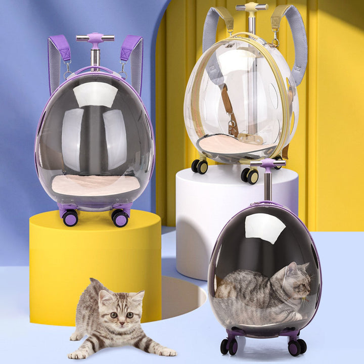 Cat Carrier with Wheels Transparent Pet Carrier Trolley Case with Breathing Holes Large Space Pet Travel Carrier for Image 10