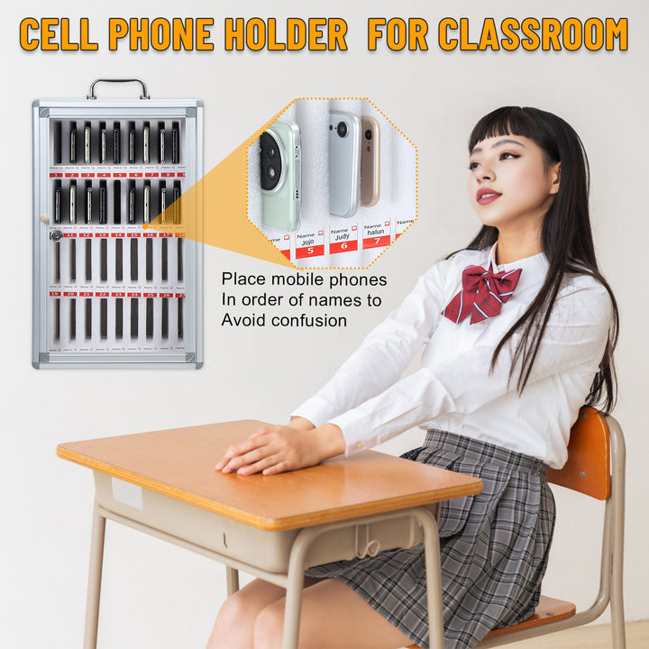 Cell Phone Locker Chart Storage Locker Wall-Mounted Cell Phones Storage Cabinet with Handle and Safety Lock for Office Image 6