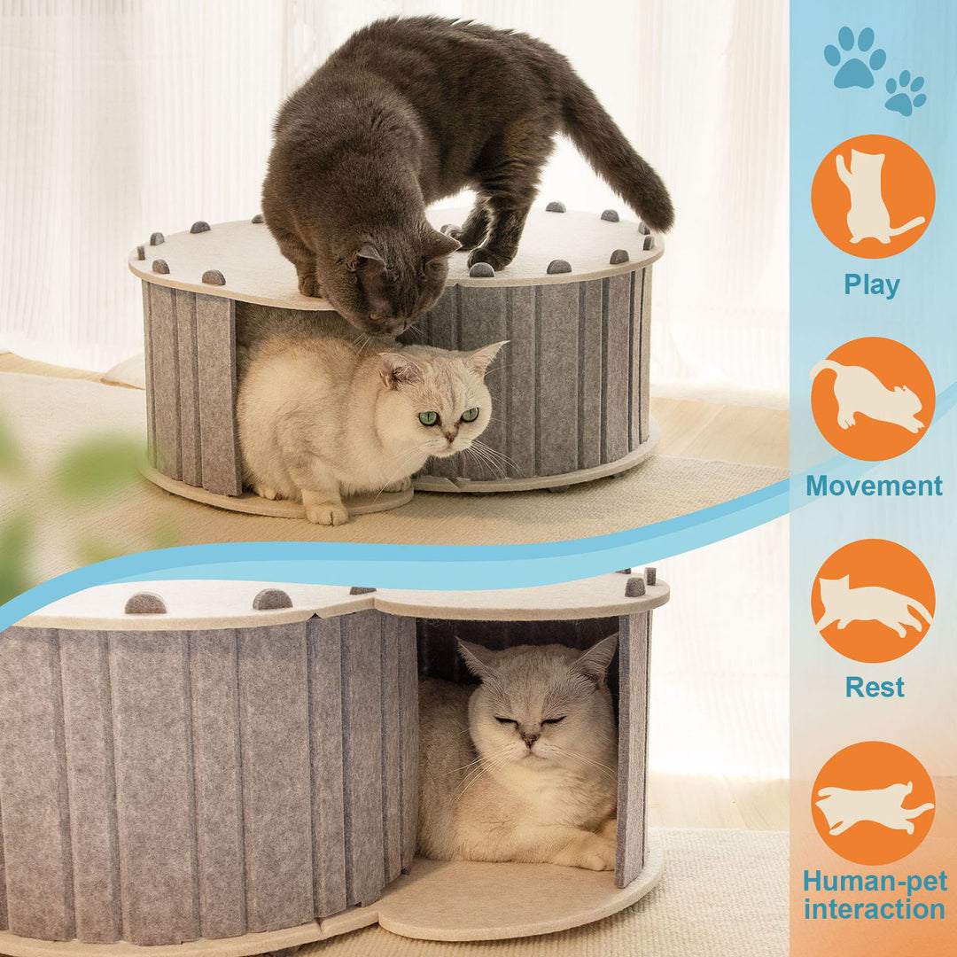 Large Cat Tunnel Bed Felt Cat Nest Detachable Cat Hideaway Nap Rest Bed Cat Cave House Pet Playing Tunnel Image 4