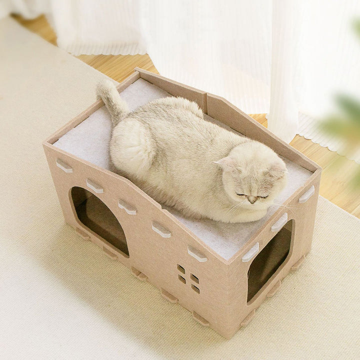 Cat Bed Large Cat Cave Nest Pet House Felt Cat Play Rest Space Pet Condo Hideaway Cube 2-in-1 Scratching Board Cat Bed Image 1