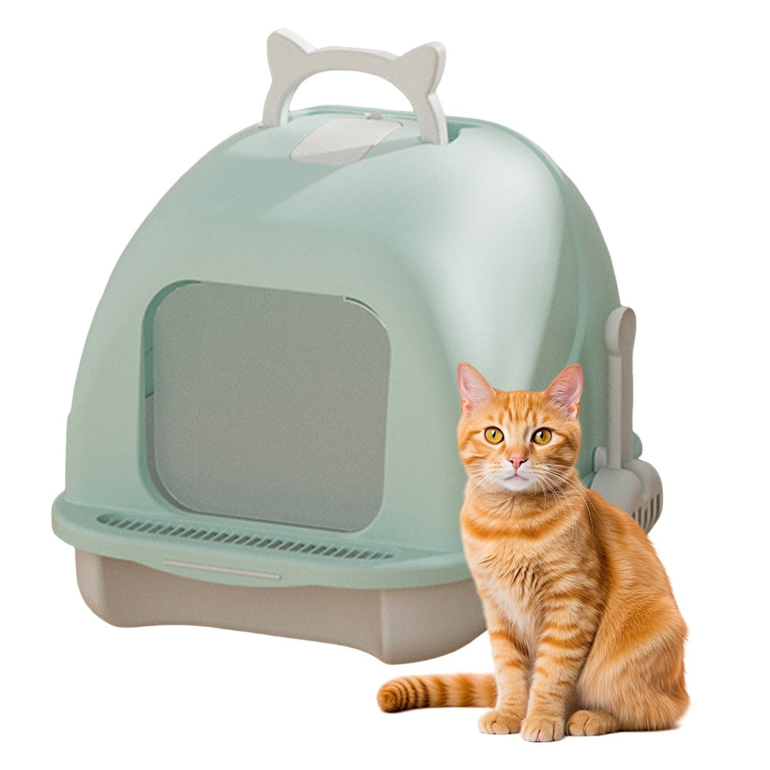 Large Cat Litter Box with Lid Closed Kitten Litter Pan with Litter Scoop Cat Enclosed Toilet Spacious Interior Pet Image 1