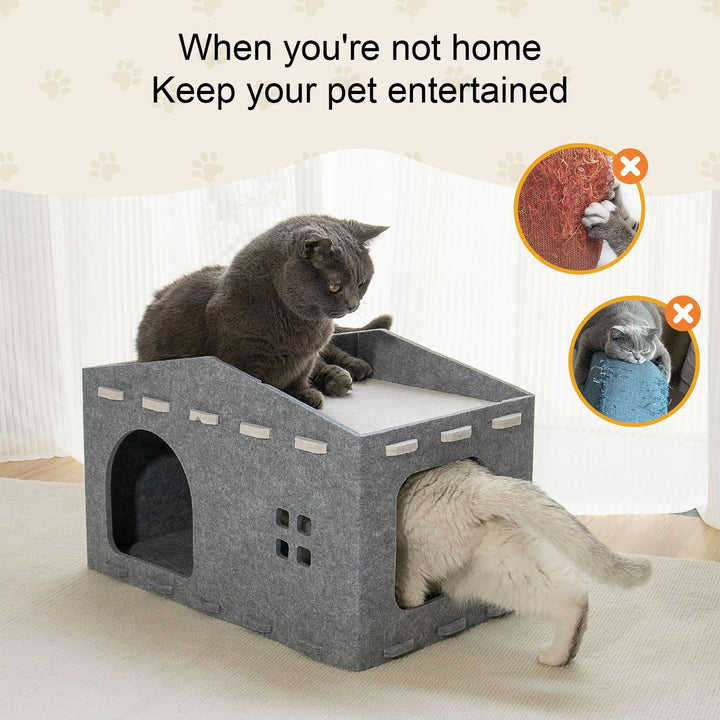 Cat Bed Large Cat Cave Nest Pet House Felt Cat Play Rest Space Pet Condo Hideaway Cube 2-in-1 Scratching Board Cat Bed Image 2