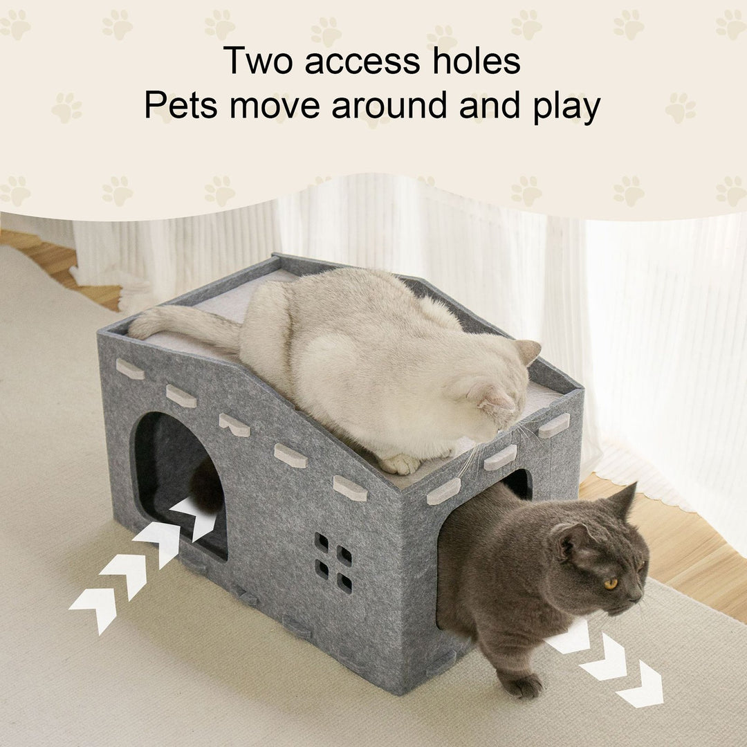 Cat Bed Large Cat Cave Nest Pet House Felt Cat Play Rest Space Pet Condo Hideaway Cube 2-in-1 Scratching Board Cat Bed Image 3