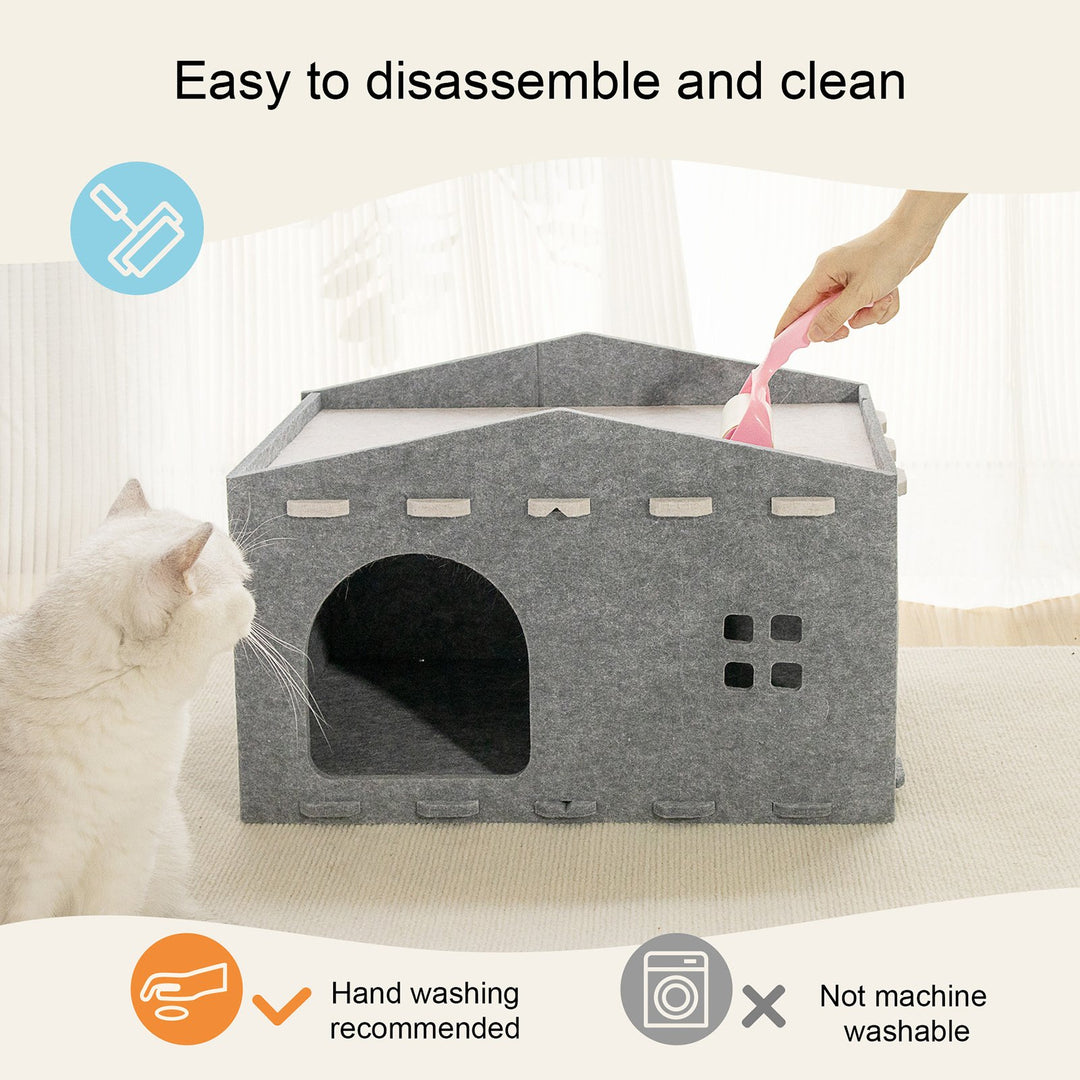 Cat Bed Large Cat Cave Nest Pet House Felt Cat Play Rest Space Pet Condo Hideaway Cube 2-in-1 Scratching Board Cat Bed Image 4