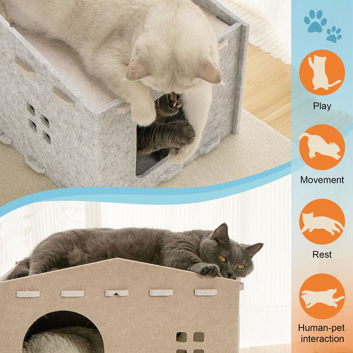 Cat Bed Large Cat Cave Nest Pet House Felt Cat Play Rest Space Pet Condo Hideaway Cube 2-in-1 Scratching Board Cat Bed Image 7