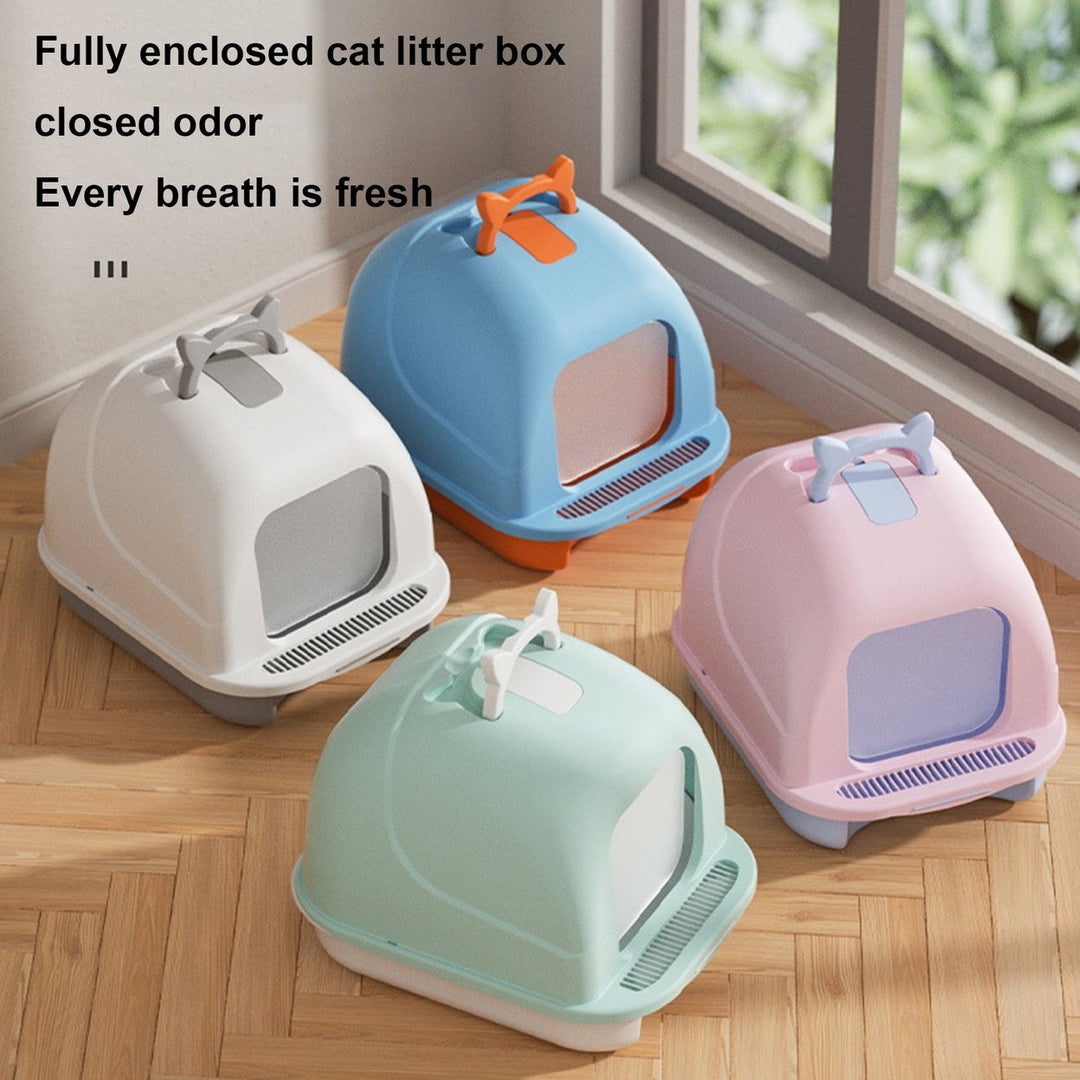 Large Cat Litter Box with Lid Closed Kitten Litter Pan with Litter Scoop Cat Enclosed Toilet Spacious Interior Pet Image 8