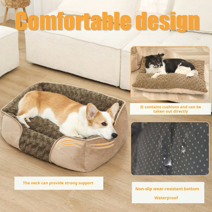 Rectangle Pet Bed Machine Washable Pet Sleeping Sofa with Removable Cushion All Seasons Non-Slip Bottom Pet Bed for Cats Image 4