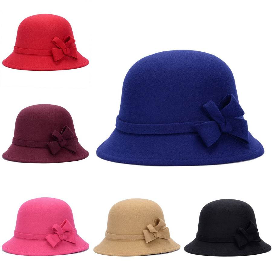 Cap Solid Color Comfortable Faux Wool Wide Brim Hat for Tea Image 1