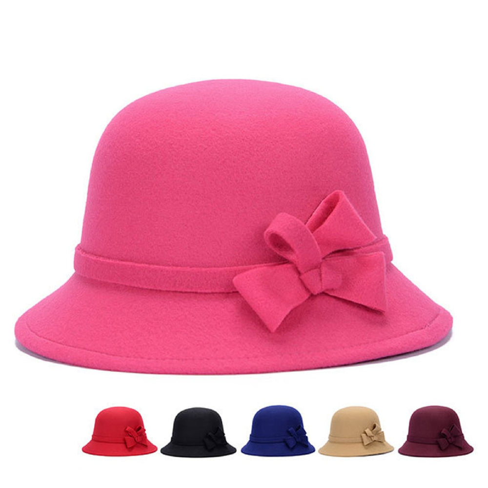 Cap Solid Color Comfortable Faux Wool Wide Brim Hat for Tea Image 2