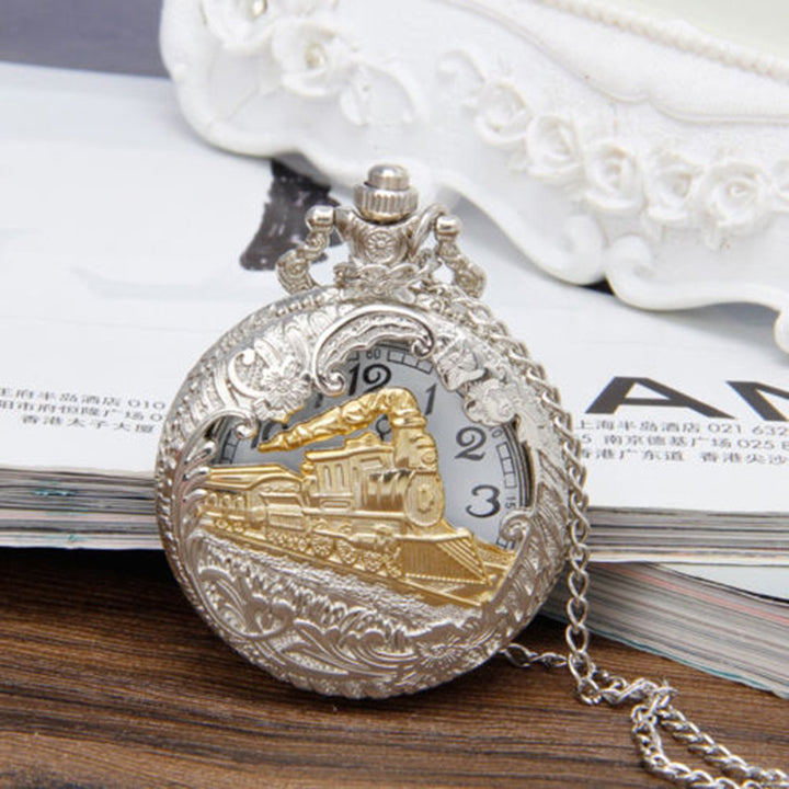 Pocket Watch Steam Train Locomotive Alloy Quartz Movement Chain Necklace Watch for Collection Image 1