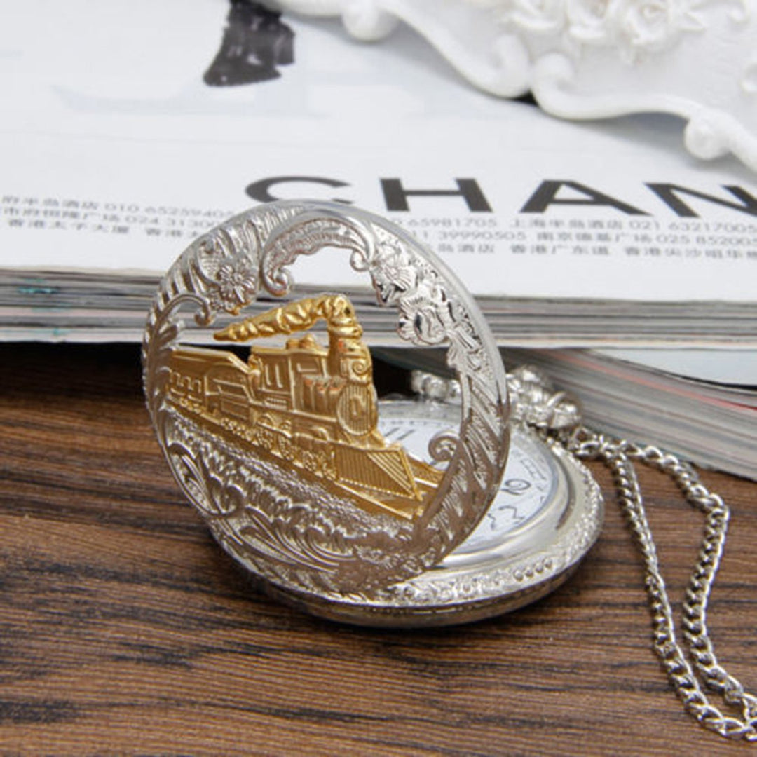 Pocket Watch Steam Train Locomotive Alloy Quartz Movement Chain Necklace Watch for Collection Image 4