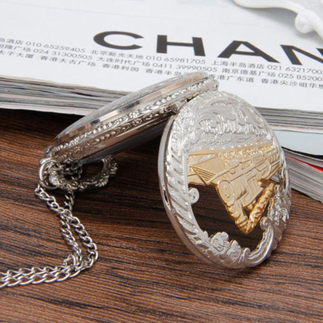 Pocket Watch Steam Train Locomotive Alloy Quartz Movement Chain Necklace Watch for Collection Image 6