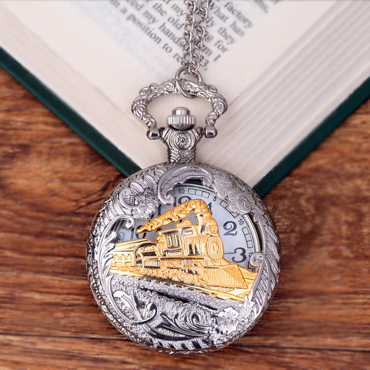 Pocket Watch Steam Train Locomotive Alloy Quartz Movement Chain Necklace Watch for Collection Image 8