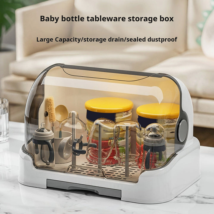 Baby Bottle Drying Rack with Transparent Lid Large Capacity Dustproof Easy to Clean Baby Bottle Storage Box with Image 8