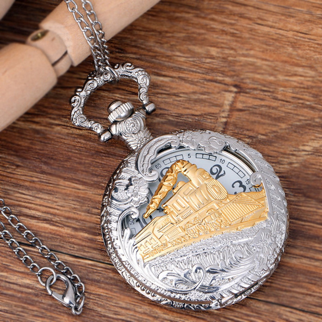 Pocket Watch Steam Train Locomotive Alloy Quartz Movement Chain Necklace Watch for Collection Image 11