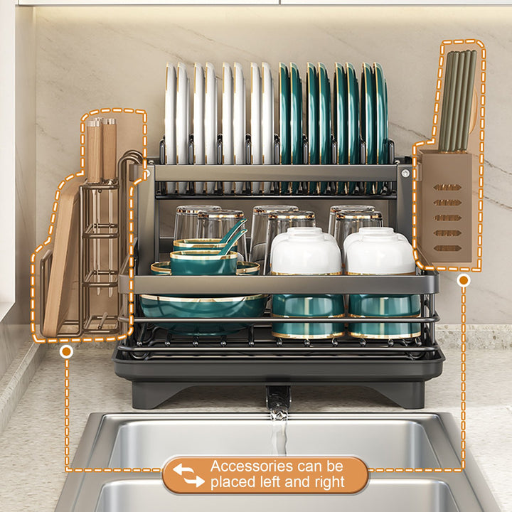 Double Layer Storage Rack Kitchen Counter Drainer Strong Load-bearing Dish Drying Rack with Anti-Rust Coating 2 Tier Image 7