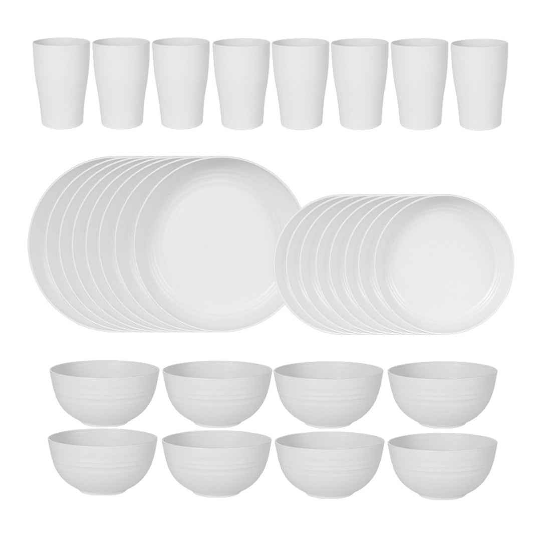 32-Piece Plastic Tableware Set Food-grade Reusable Dinner Plates Bowls Cups Service Non-breakable Dishware for Picnics Image 9