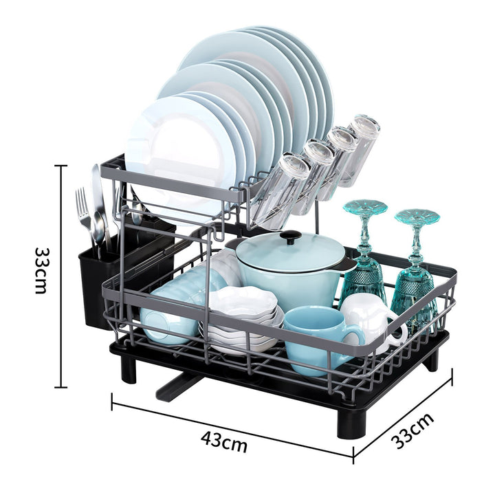 Dish Drying Rack Storage Holder with Drainboard Large Capacity Anti-Rust Coating Double-Layered Kitchen Counter Storage Image 8