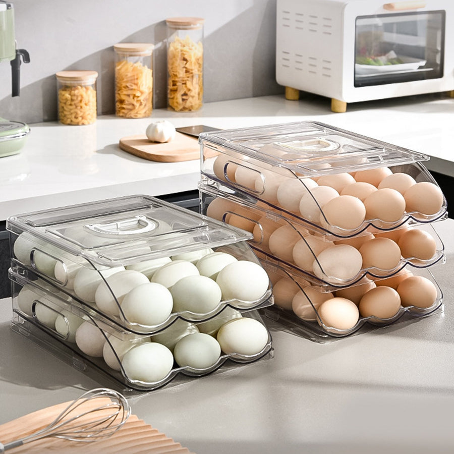 Automatic Rolling Egg Organizer Storage Box BPA-Free Non-Slip Design Easy to Clean Transparent Stackable Egg Dispenser Image 1