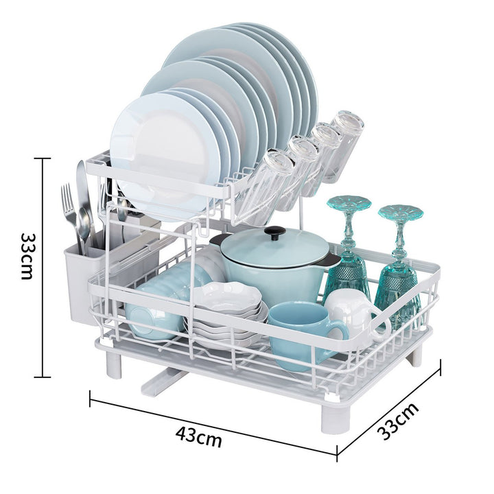 Dish Drying Rack Storage Holder with Drainboard Large Capacity Anti-Rust Coating Double-Layered Kitchen Counter Storage Image 9