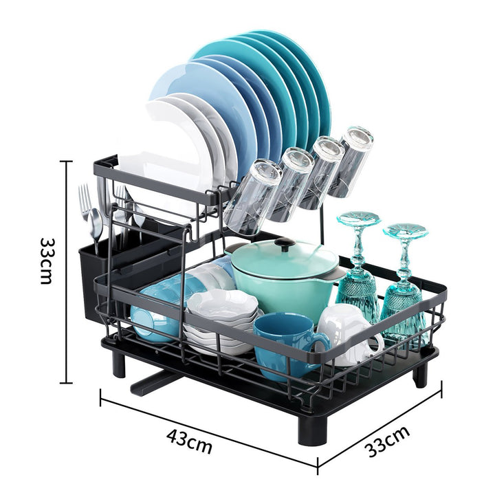 Dish Drying Rack Storage Holder with Drainboard Large Capacity Anti-Rust Coating Double-Layered Kitchen Counter Storage Image 10