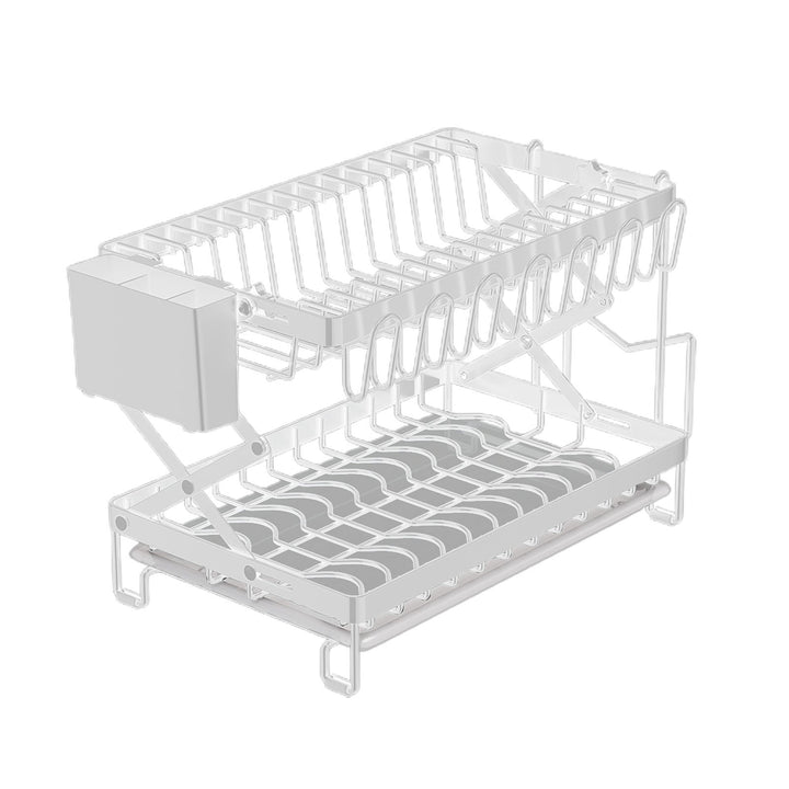 Drain Dish Rack with Wine Glass Holder Strong Load-bearing Height Adjustable 2-Tier Kitchen Counter Drying Rack Utensil Image 2